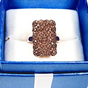 Natural Champagne Diamond ring in 14k Rose Gold & Rhodium/925 SS 1.00ct sz 6